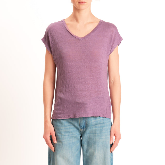 Zeroassoluto-T-shirt scollo v 100% LINO - mauve