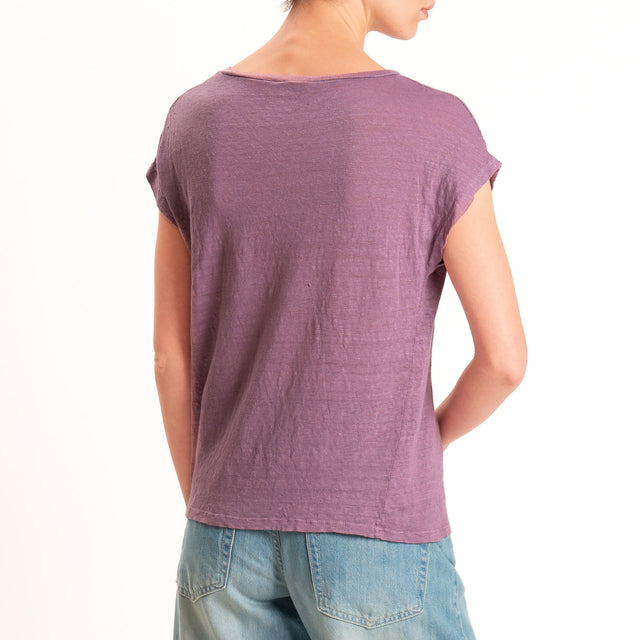 Zeroassoluto-T-shirt scollo v 100% LINO - mauve
