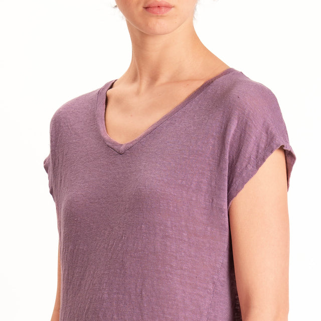 Zeroassoluto-T-shirt scollo v 100% LINO - mauve