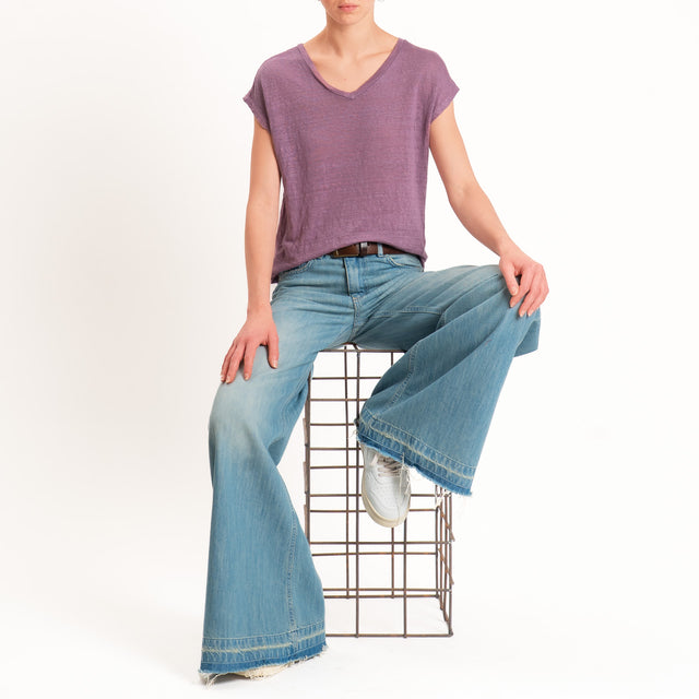 Zeroassoluto-T-shirt scollo v 100% LINO - mauve