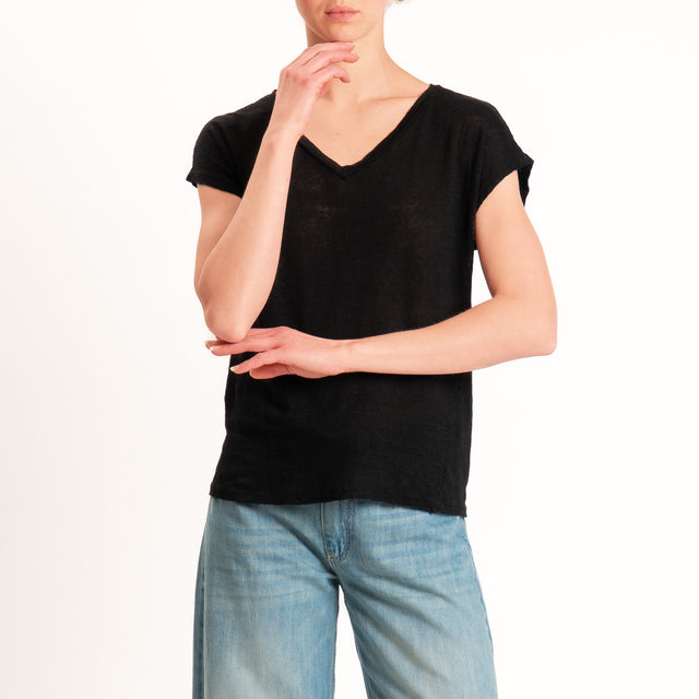 Zeroassoluto-T-shirt scollo v 100% LINO - nero
