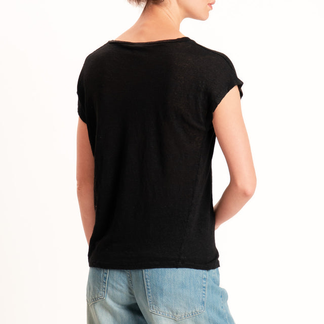 Zeroassoluto-T-shirt scollo v 100% LINO - nero