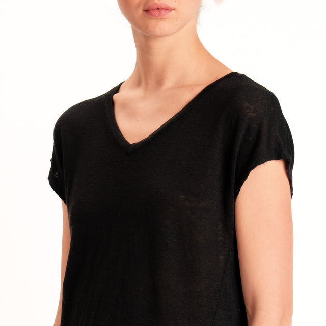 Zeroassoluto-T-shirt scollo v 100% LINO - nero