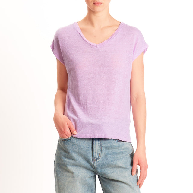 Zeroassoluto-T-shirt scollo v 100% LINO - pink