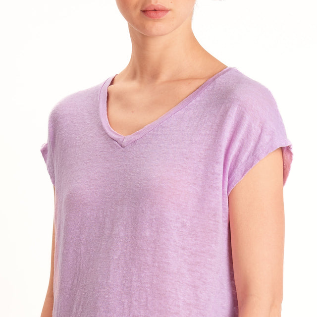 Zeroassoluto-T-shirt scollo v 100% LINO - pink