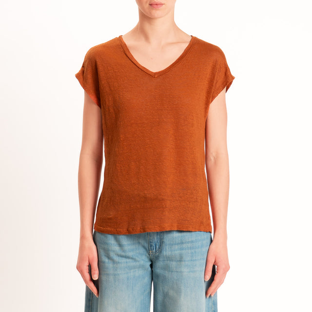 Zeroassoluto-T-shirt scollo v 100% LINO - rust