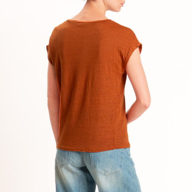 Zeroassoluto-T-shirt scollo v 100% LINO - rust