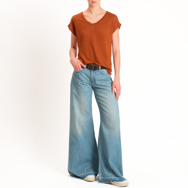 Zeroassoluto-T-shirt scollo v 100% LINO - rust