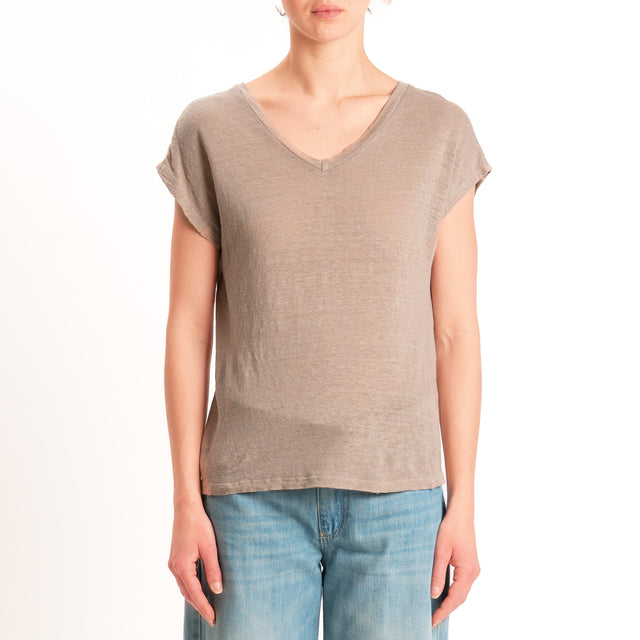 Zeroassoluto-T-shirt scollo v 100% LINO - sahara