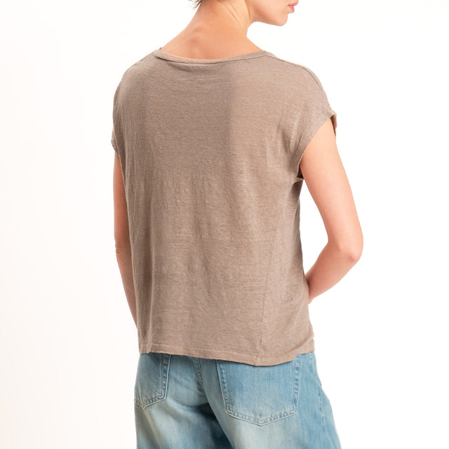 Zeroassoluto-T-shirt scollo v 100% LINO - sahara