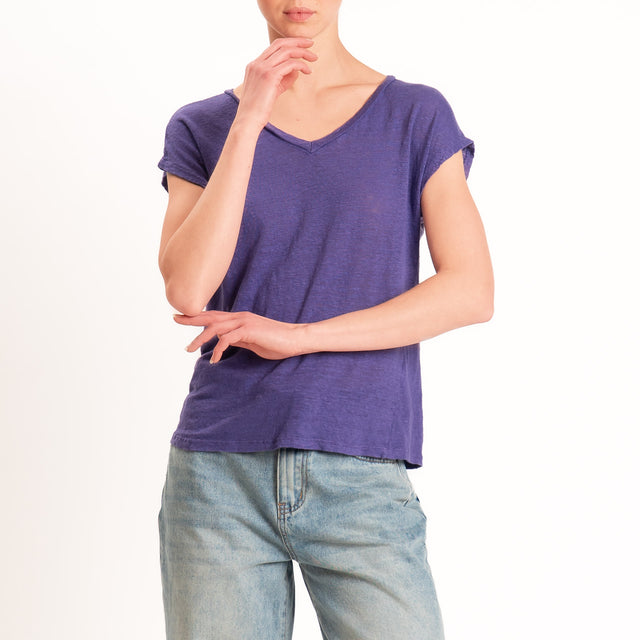 Zeroassoluto-T-shirt scollo v 100% LINO - viola
