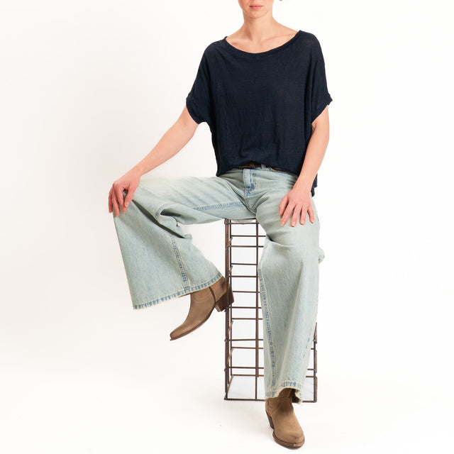 Zeroassoluto-T-shirt scatola 100% LINO - blu