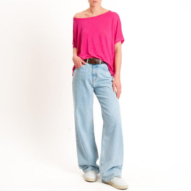 Zeroassoluto-T-shirt scatola 100% lino - fucsia