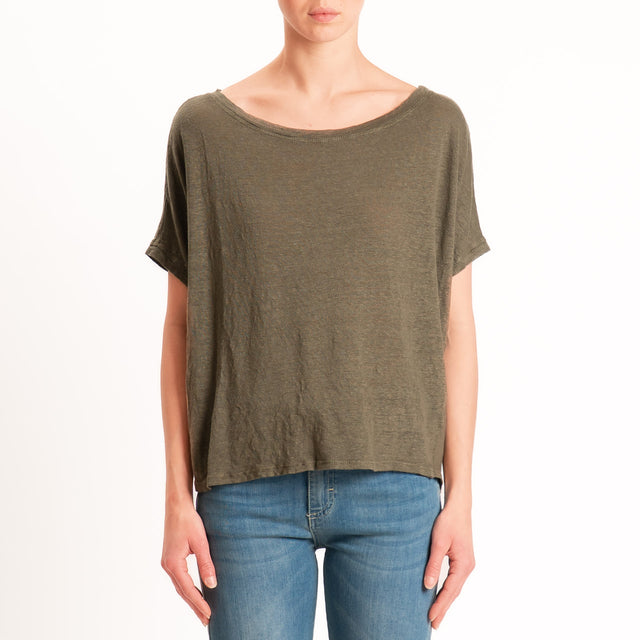 Zeroassoluto-T-shirt scatola 100% LINO - kaki