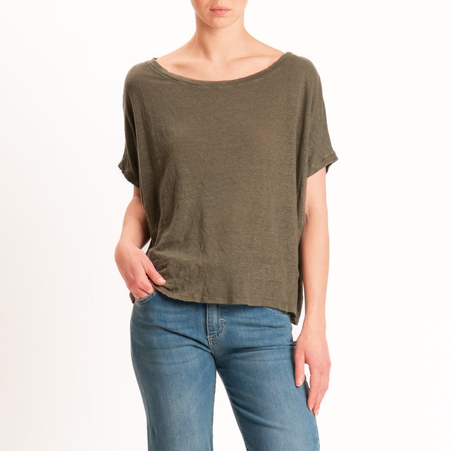 Zeroassoluto-T-shirt scatola 100% LINO - kaki