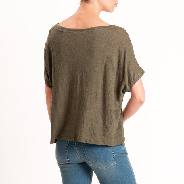 Zeroassoluto-T-shirt scatola 100% LINO - kaki