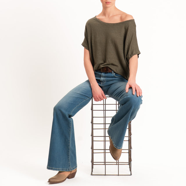 Zeroassoluto-T-shirt scatola 100% LINO - kaki