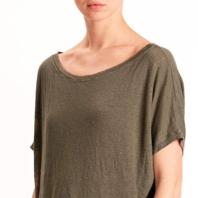 Zeroassoluto-T-shirt scatola 100% LINO - kaki