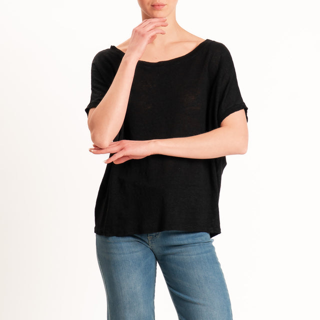 Zeroassoluto-T-shirt scatola 100% LINO - nero