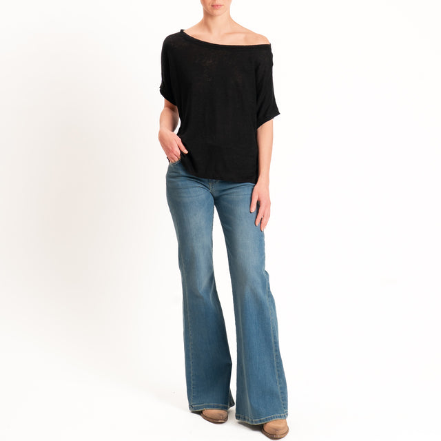 Zeroassoluto-T-shirt scatola 100% LINO - nero