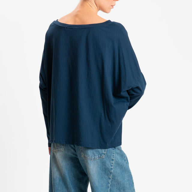 Zeroassoluto-T-shirt over scollo barca in cotone - blu