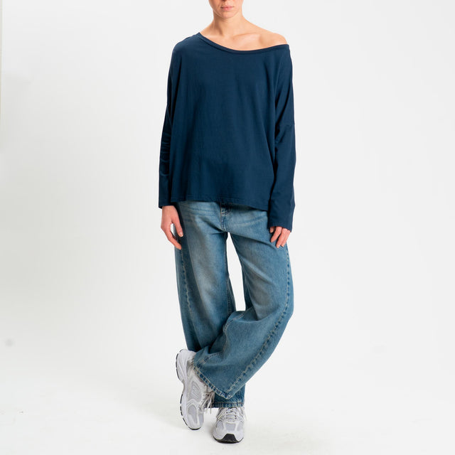 Zeroassoluto-T-shirt over scollo barca in cotone - blu