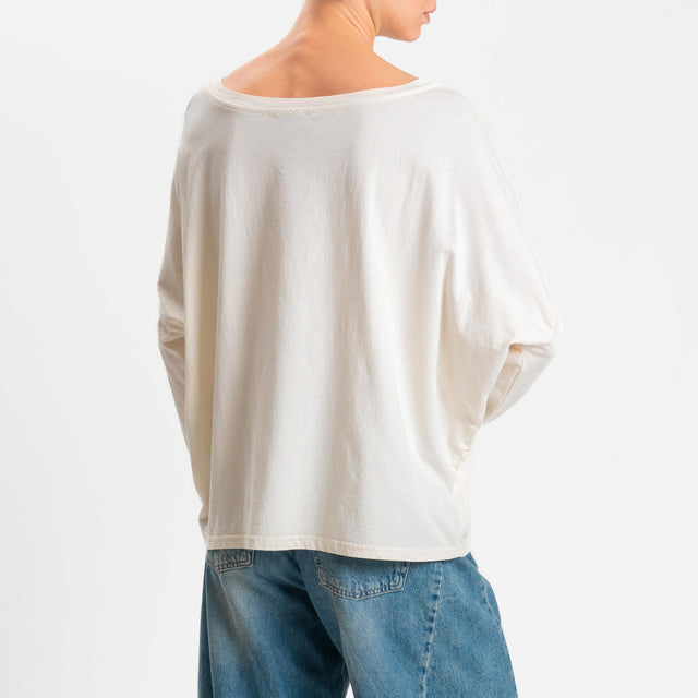 Zeroassoluto-T-shirt over scollo barca in cotone - burro