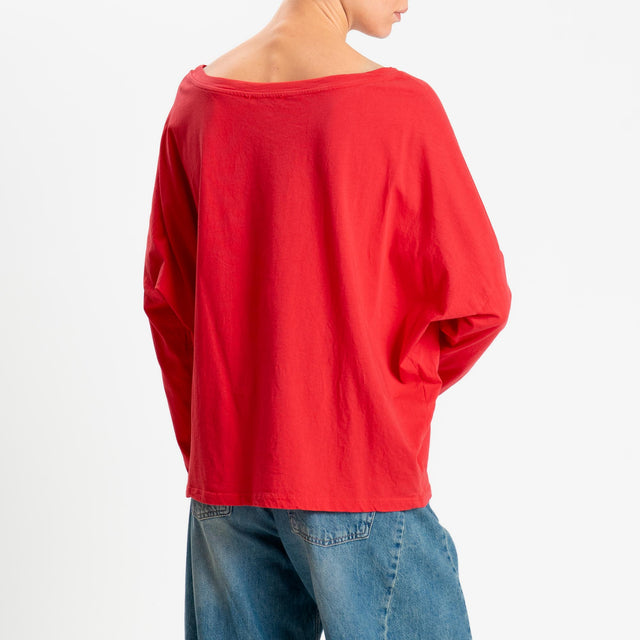 Zeroassoluto-T-shirt over scollo barca in cotone - corallo