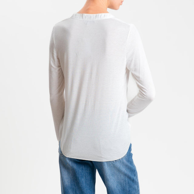 Zeroassoluto-Camicia chester doppio tessuto - panna