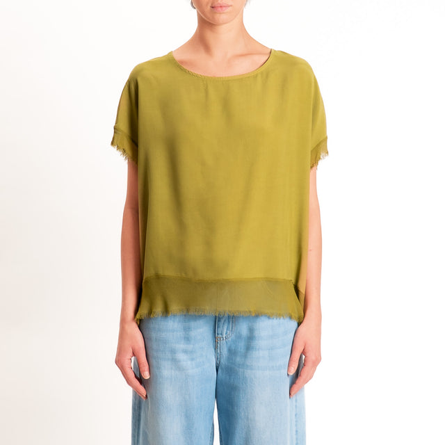 Zeroassoluto-Blusa in viscosa bordi sfrangiati - olive