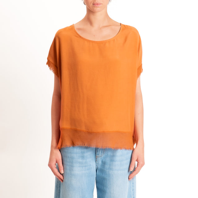Zeroassoluto-Blusa in viscosa bordi sfrangiati - rust