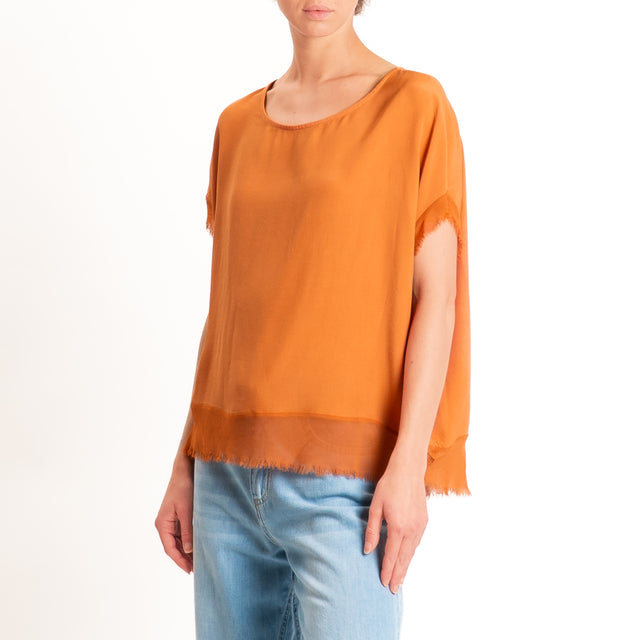 Zeroassoluto-Blusa in viscosa bordi sfrangiati - rust