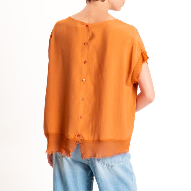 Zeroassoluto-Blusa in viscosa bordi sfrangiati - rust