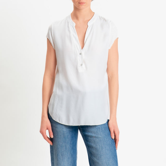 Zeroassoluto-Camicia chester mezza manica doppio tessuto - panna