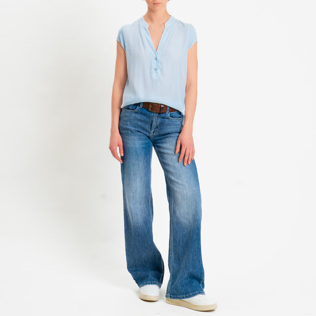 Zeroassoluto-Camicia chester mezza manica doppio tessuto - cielo