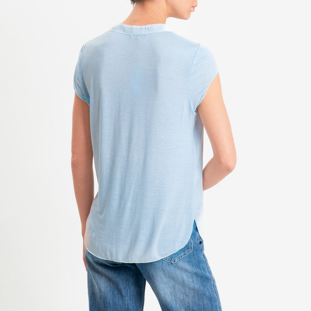 Zeroassoluto-Camicia chester mezza manica doppio tessuto - cielo