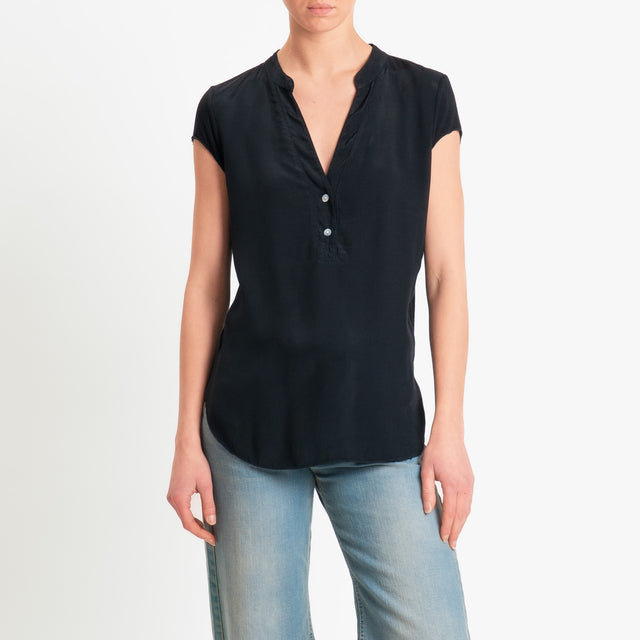 Zeroassoluto-Camicia chester mezza manica doppio tessuto- nero