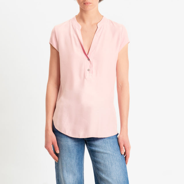 Zeroassoluto-Camicia chester mezza manica doppio tessuto - pink