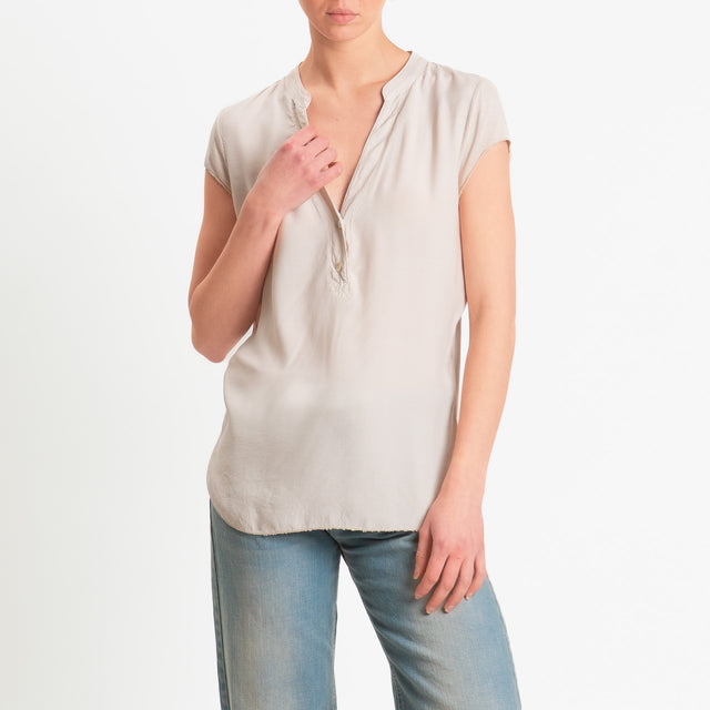 Zeroassoluto-Camicia chester mezza manica doppio tessuto - sand