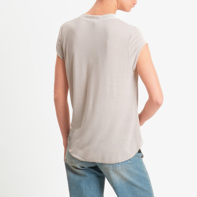 Zeroassoluto-Camicia chester mezza manica doppio tessuto - sand