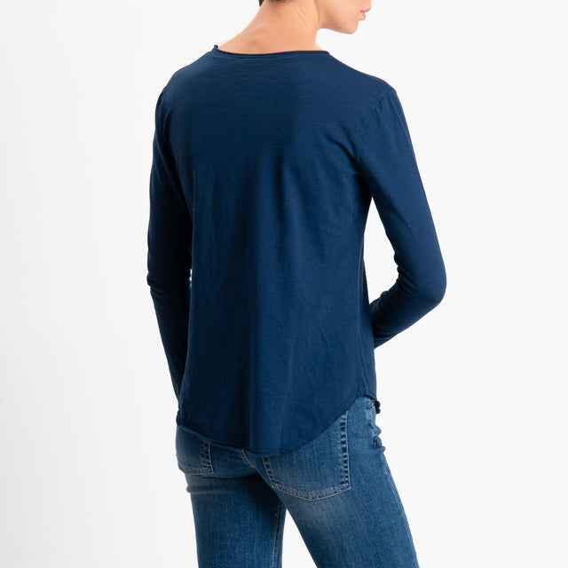 Zeroassoluto-T-shirt girocollo cotone fiammato - blu