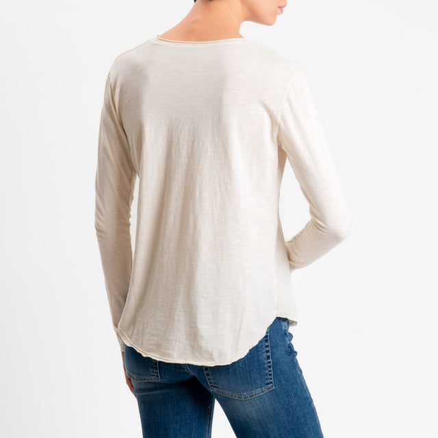 Zeroassoluto-T-shirt girocollo cotone fiammato - burro