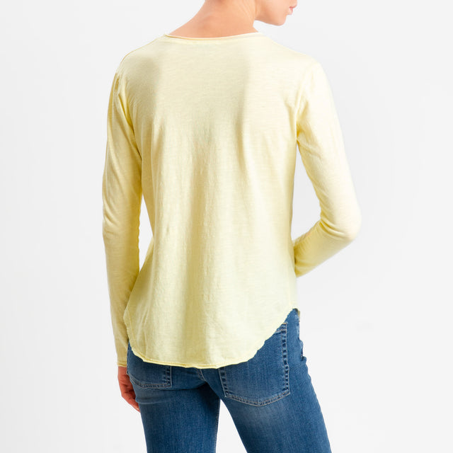 Zeroassoluto-T-shirt girocollo cotone fiammato - yellow