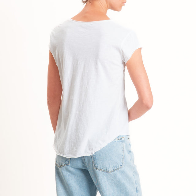 Zeroassoluto-T-shirt mezza manica taglio vivo - bianco
