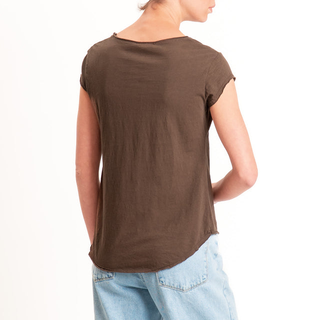 Zeroassoluto-T-shirt mezza manica taglio vivo - choco