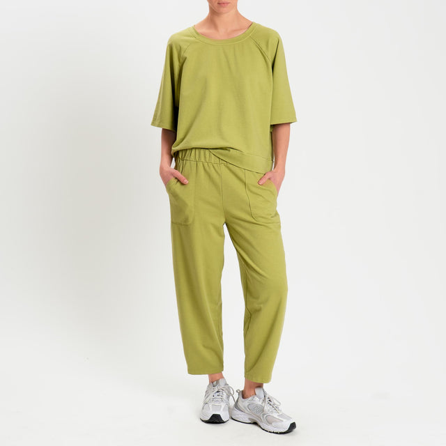 Zeroassoluto-Pantalone mom fit felpa light - pistacchio