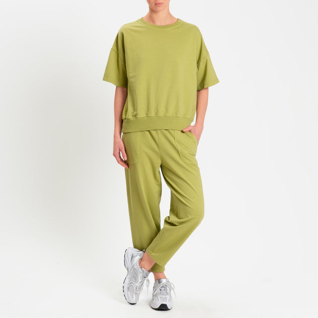 Zeroassoluto-Pantalone mom fit felpa light - pistacchio