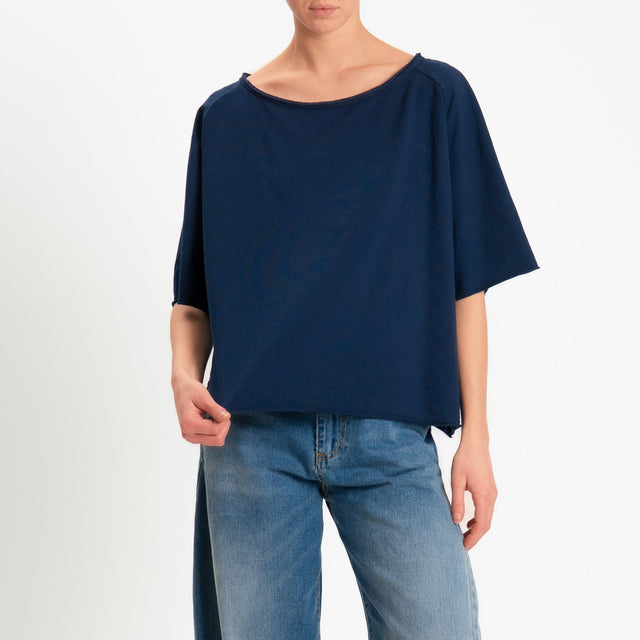 Zeroassoluto-Felpa light taglio vivo manica scesa - blu