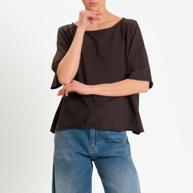 Zeroassoluto-Felpa light taglio vivo manica scesa - moro