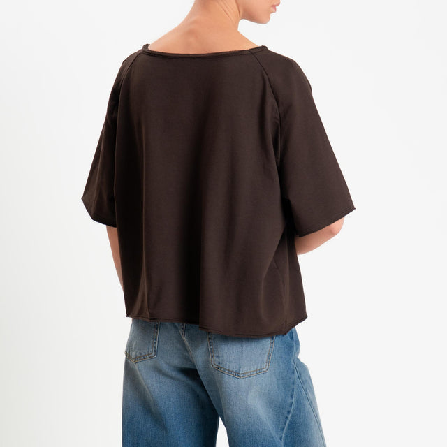 Zeroassoluto-Felpa light taglio vivo manica scesa - moro